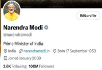 pm 100 million followers on his social media account x